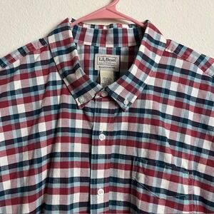 L.L.Bean Plaid Button Down‎ Shirt Mens XXL Regular Slightly Fitted Short Sleeve
